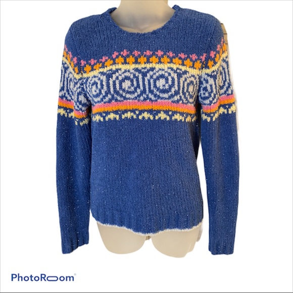 🍒BLUE MULTICOLOR SWEATER SIZE SMALL - Picture 1 of 4